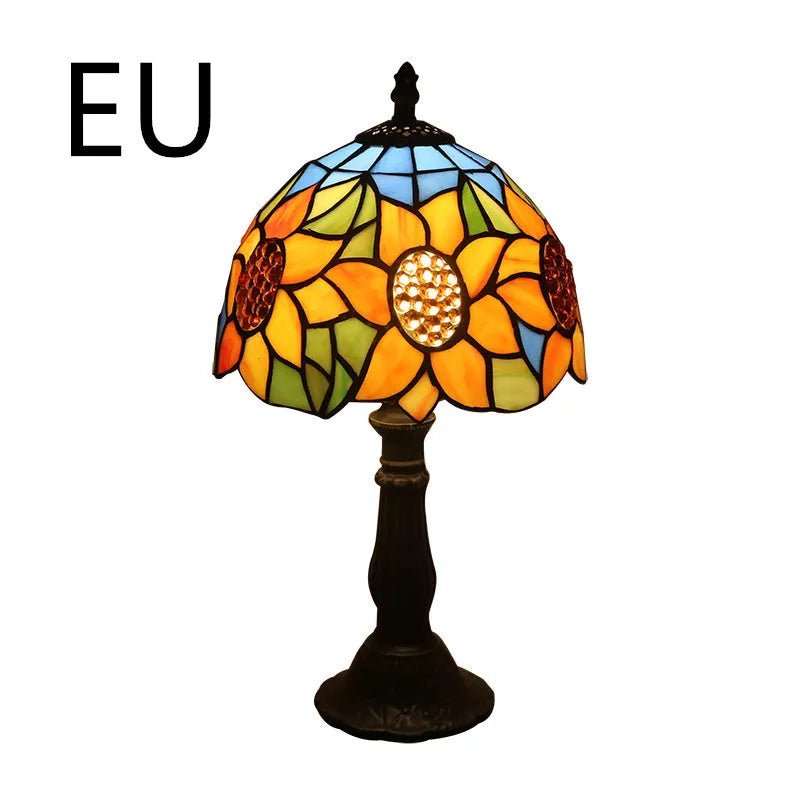 Retro yellow glass bedside table lamp with resin base, 20 x 12 x 35cm, Mediterranean style
