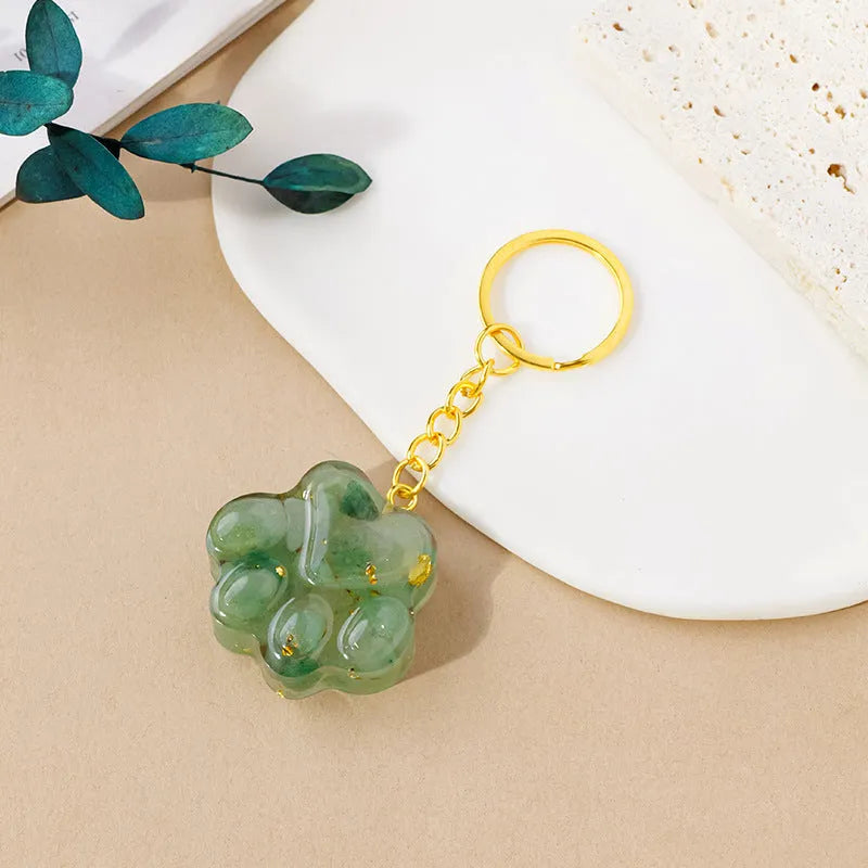 Natural crystal cat's paw keychain pendant with metal keyring in various gemstone colours