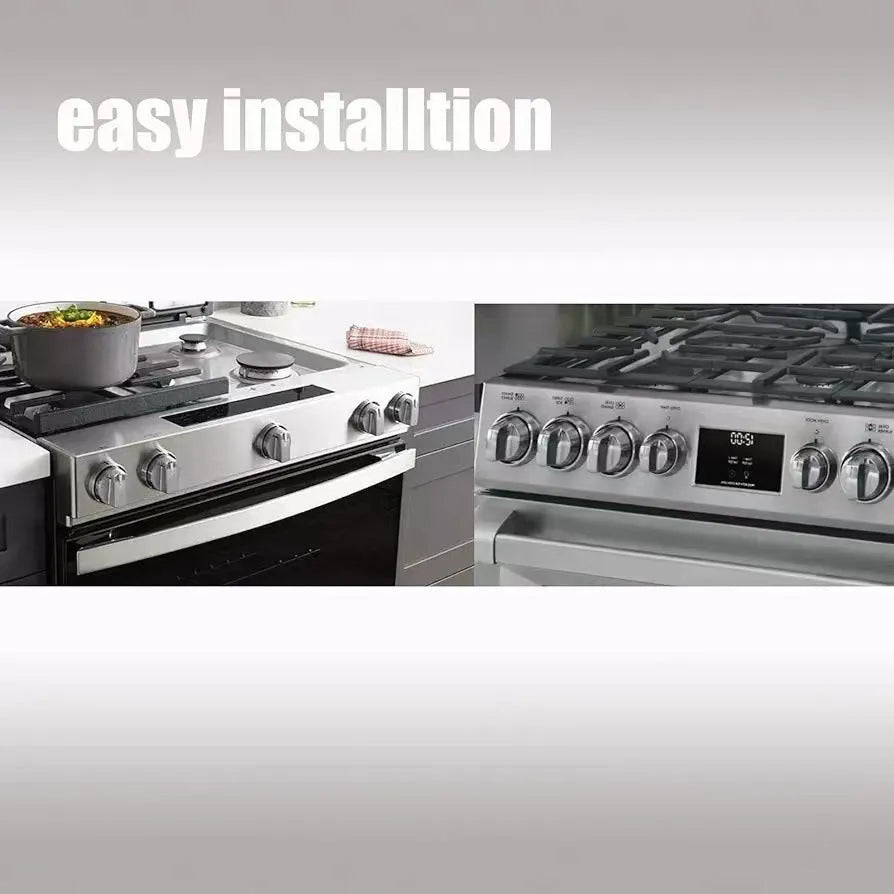 Silver metal oven control knob with 5.3cm diameter scale.