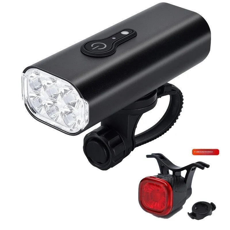 USB rechargeable bicycle headlight and taillight set with mounting bracket for night cycling safety