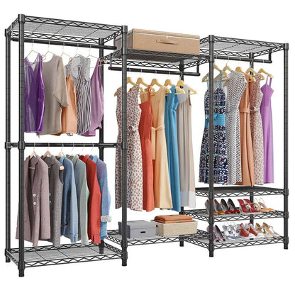 Black metal freestanding storage rack for clothes, trousers, and ties organisation