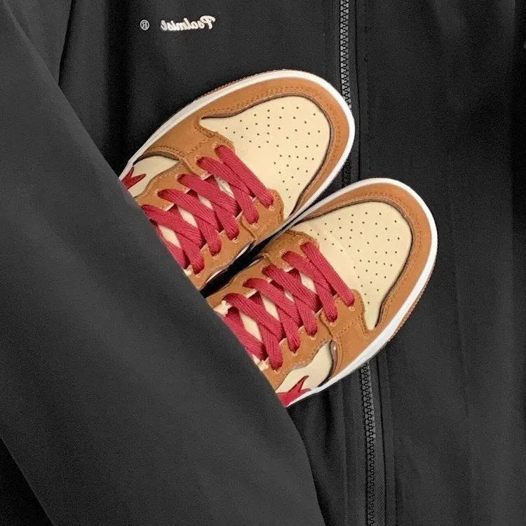 Brown women's low-top platform sneakers with lace-up front and round toe