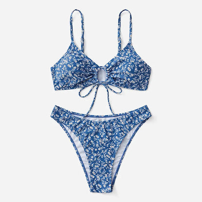 Blue swimsuit three-piece set with top and shorts for swimming and wading activities