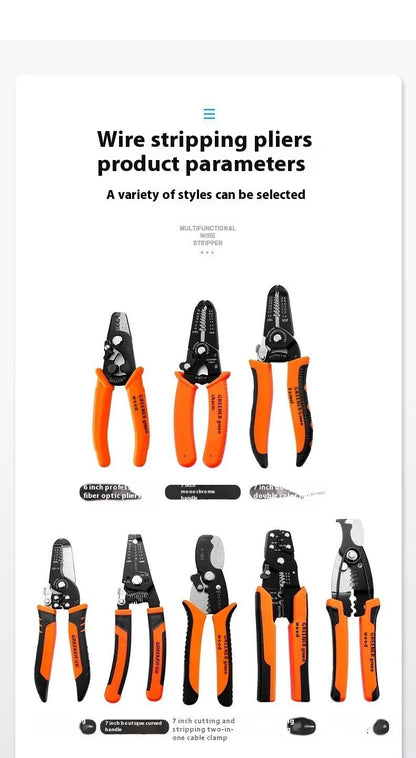 Fully automatic wire stripping pliers with high carbon steel blades and 45 # steel construction, 0.361kg weight