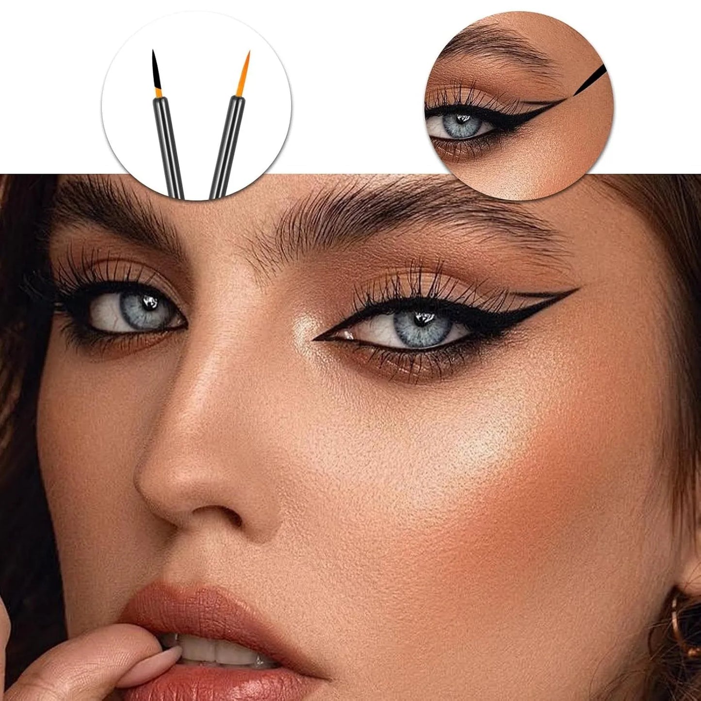 Pack of 100 black-handled disposable eyeliner brushes with ultra-fine tips and clear plastic sleeves.