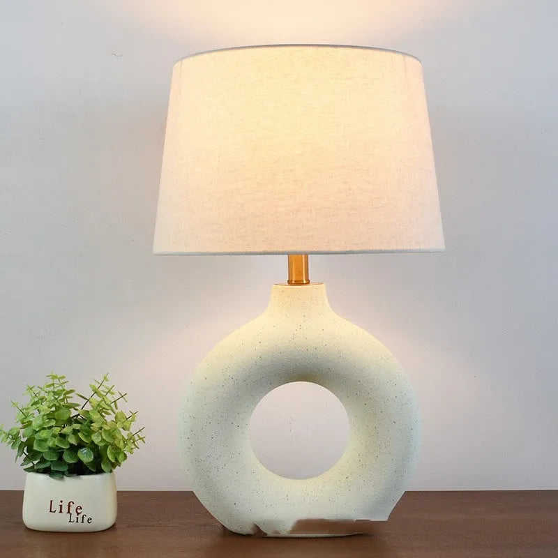 Japanese style ceramic table lamp with button switch in white or black finish