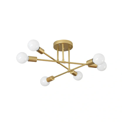 Industrial wind iron art ceiling light with 6 LED heads, 700mm diameter, European design in black, gold, or white