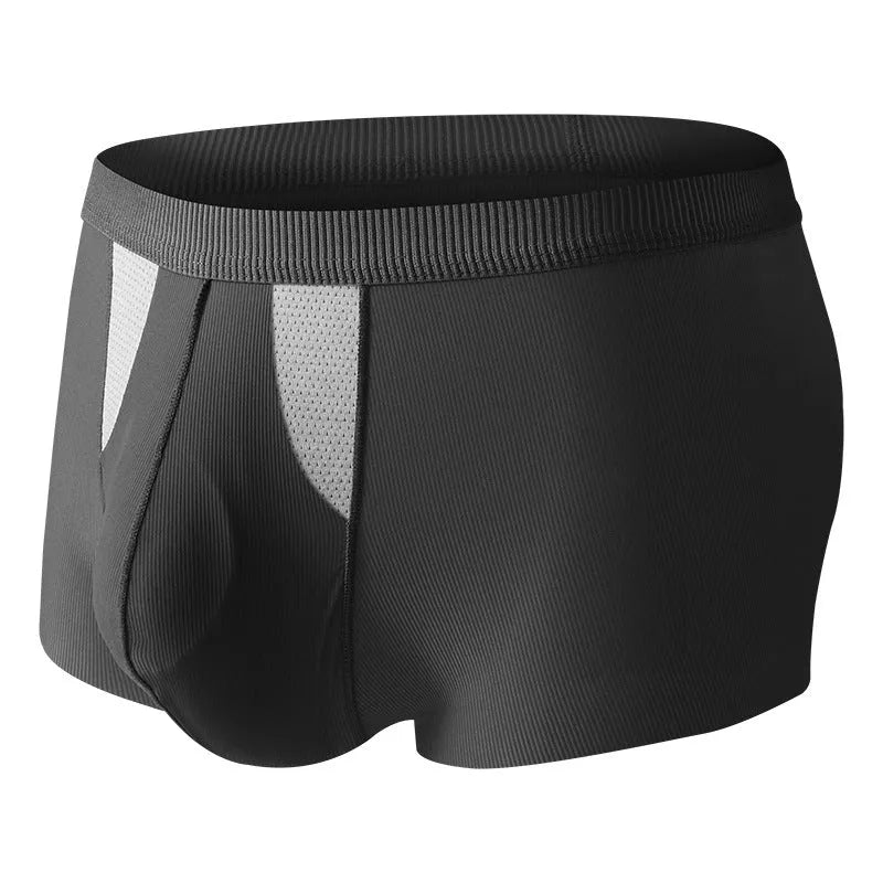 Ice silk underwear shorts with double-layer hole bag construction for dry wet separation