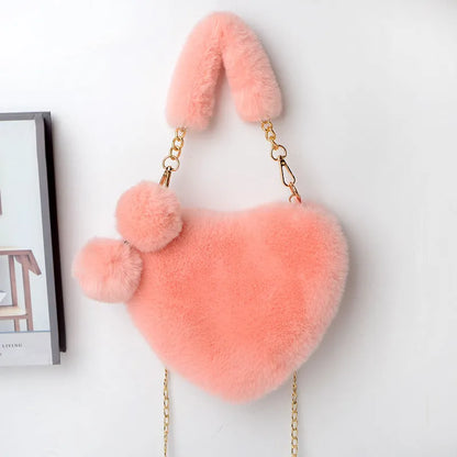 Plush heart-shaped women's handbag in medium size with removable shoulder strap