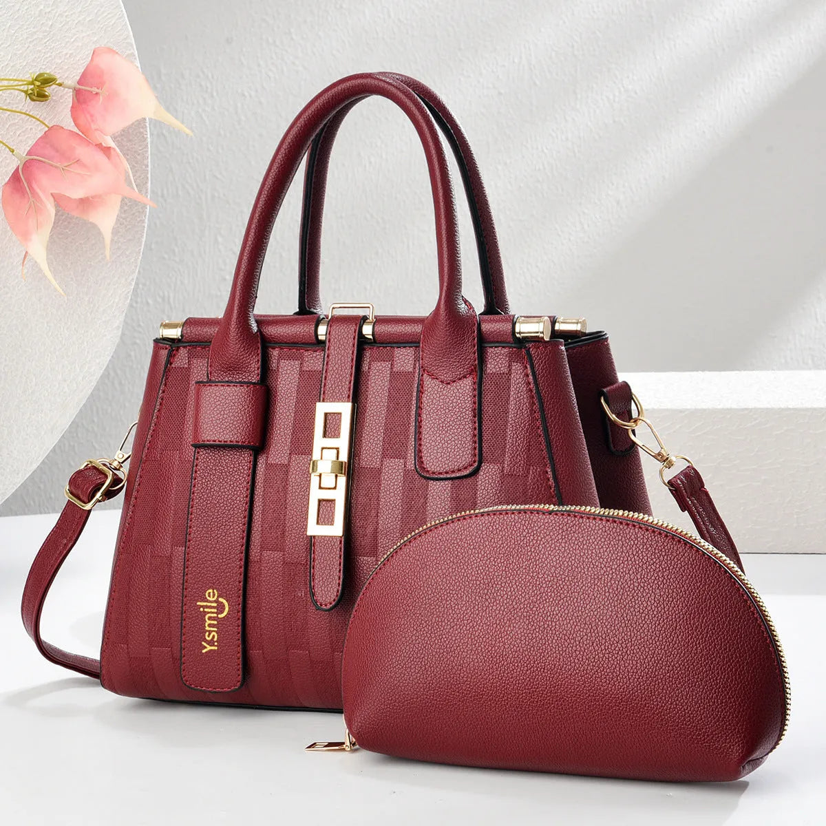 Round crossbody shoulder handbag in PU leather, shown in a choice of eight colours including black, khaki, and pink.