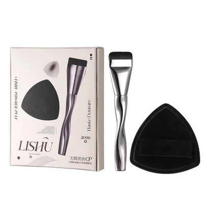 Spiral-shaped powder foundation brush with artificial fibre bristles and long plastic handle