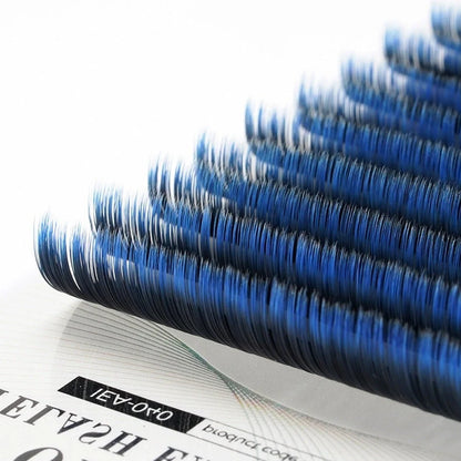 Single graft gradient coloured eyelashes showing four colour options with 8-15mm mixed lengths on fibre material