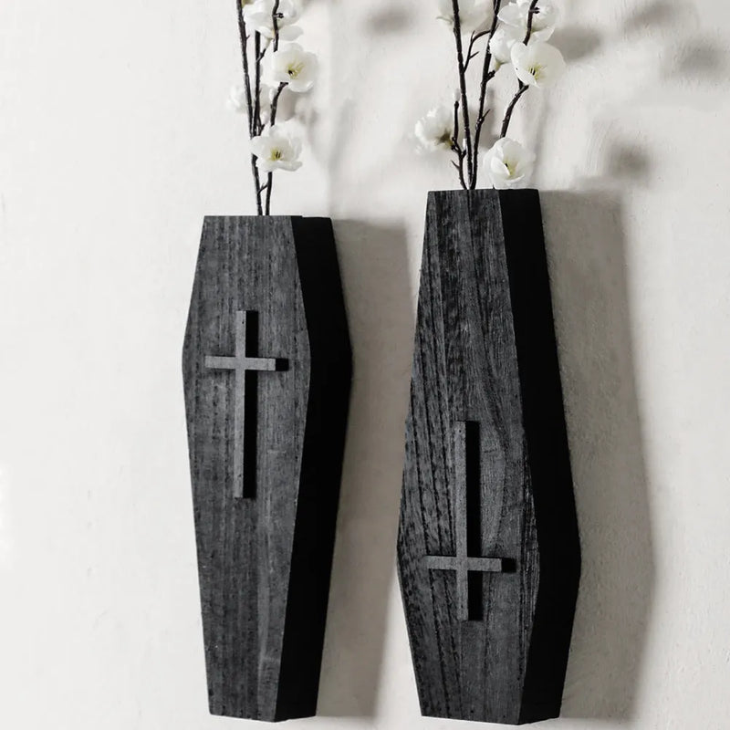 Wall hanging cross vase shelf wooden craft for home decorations, available in three colour finishes BS4352 BS4353 BS4354, measuring 27cm high by 9cm wide, a pendant-style ornament suitable for rustic or farmhouse decor