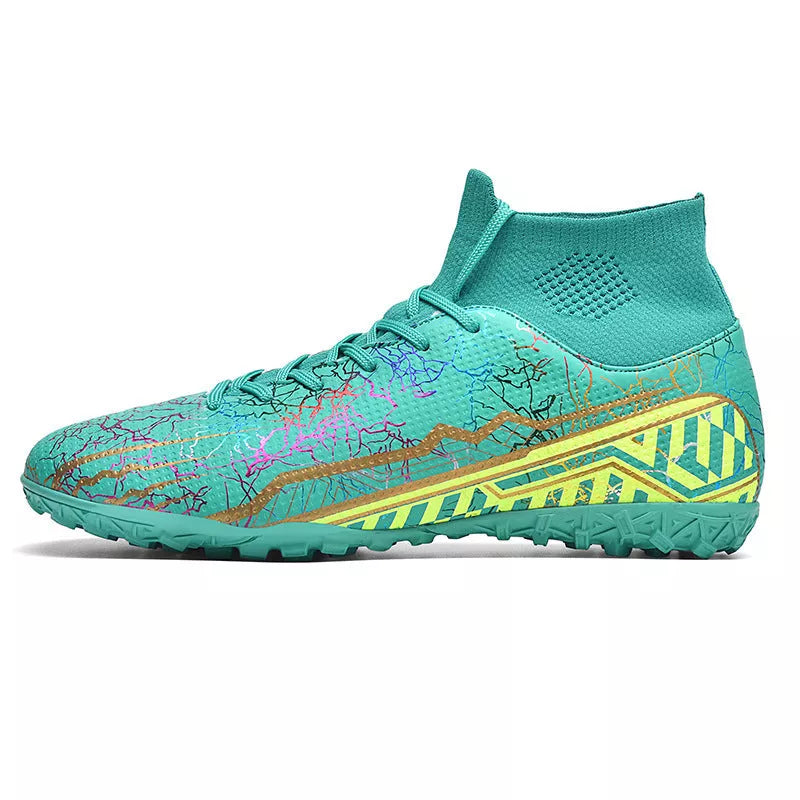 Youth high-top spike turf football shoes in various colours, sizes 35-47