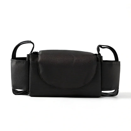 35cm wide baby stroller organiser with compartments and velcro dust cover mounted on pram pole