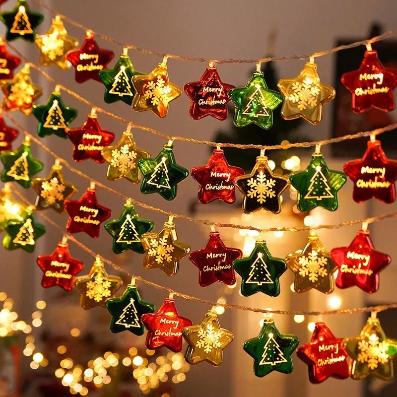 Christmas electroplating ball fairy lights with heart-shaped gold baubles on a string