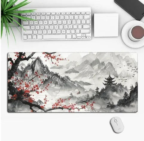 Anime-themed large black gaming mouse pad with custom graphic on a non-slip rubber cloth base.