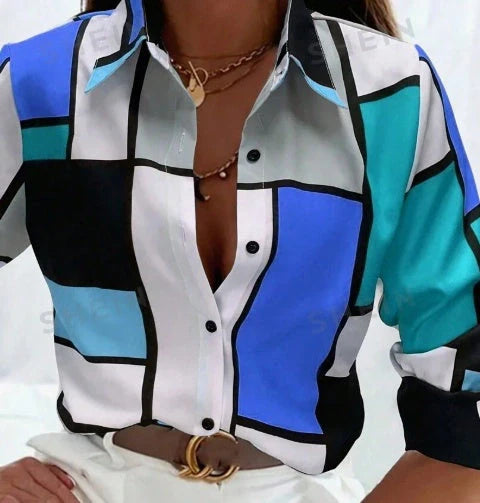Stylish women's colourblock casual long sleeve shirt for daily wear
