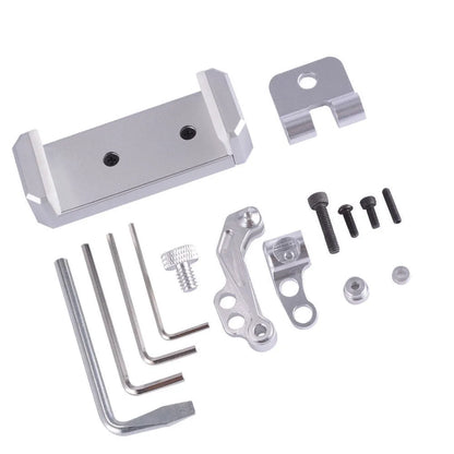 Silver metal car mount phone holder with tablet capability and remote control lanyard for UAV accessories
