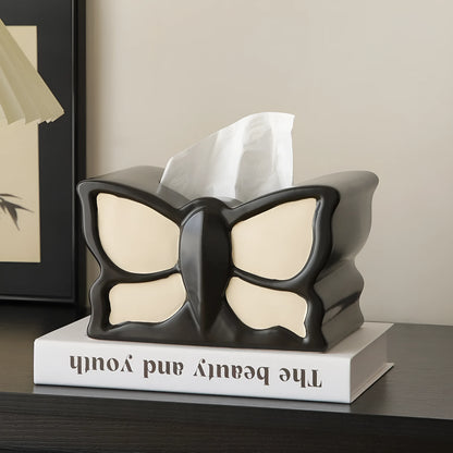 Ceramic butterfly vase and matching tissue box set with light luxury design