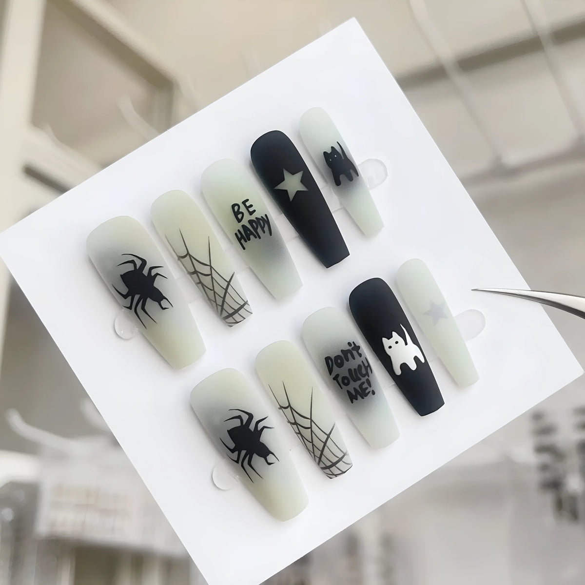 Wansheng YT2 nail stickers in short ladder and long ladder shapes with glossy or frosted sealing layer, 40 pieces per set