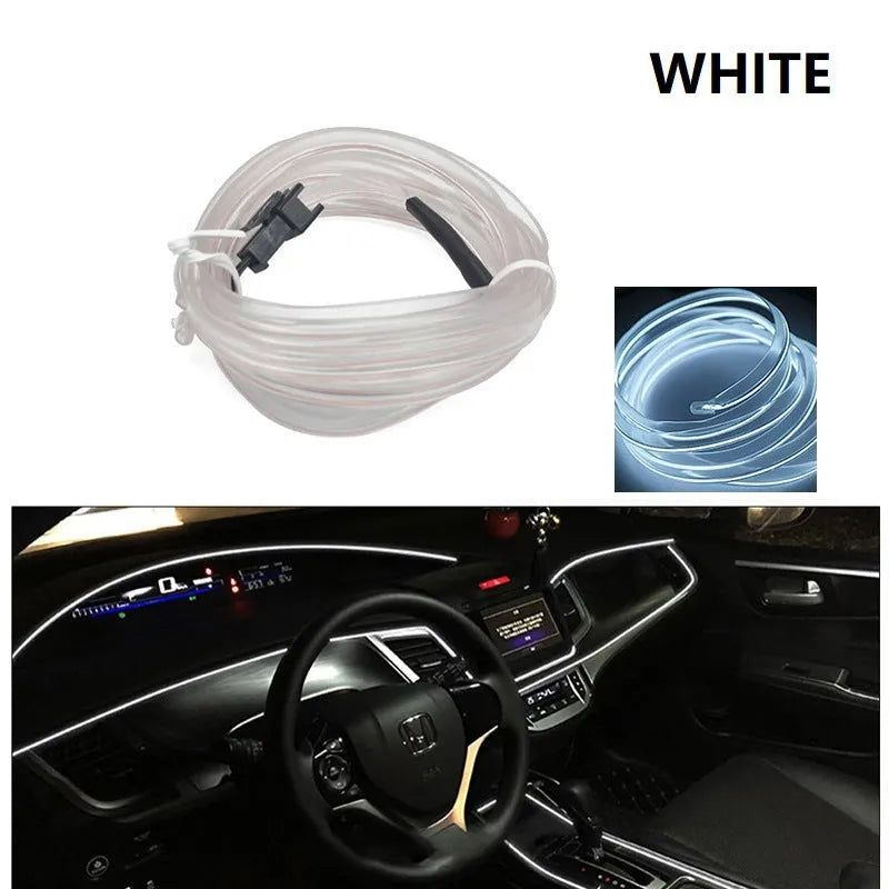 Car ambient light kit showing 6-metre LED light cable and USB driver for interior vehicle lighting.