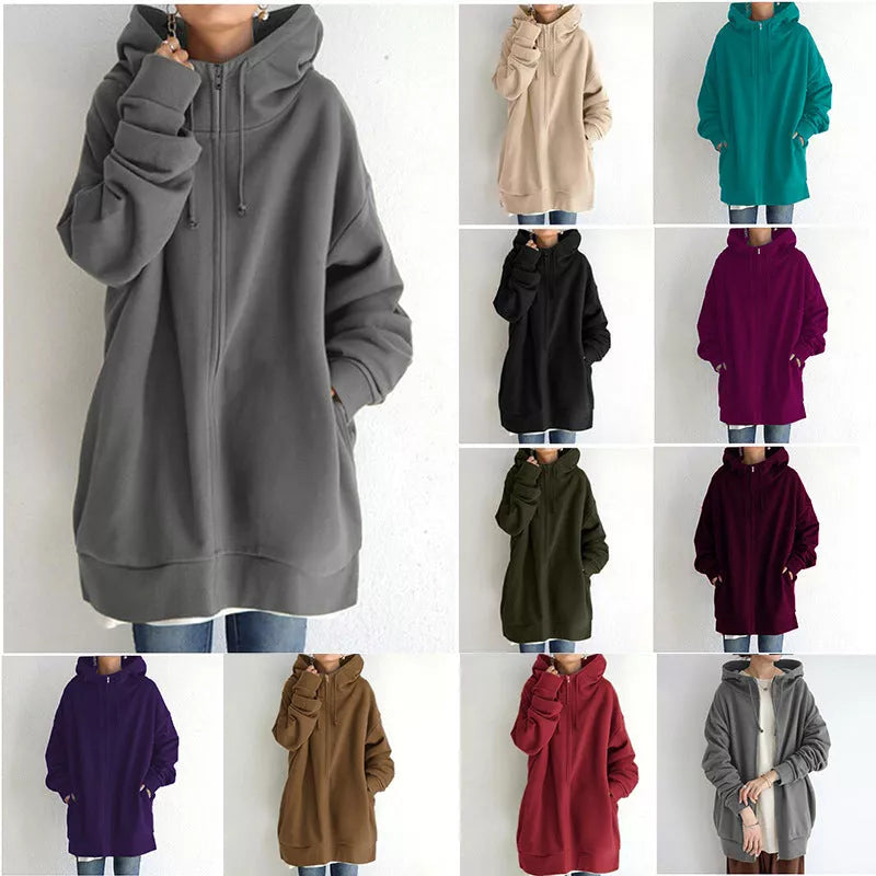 Women's full-zip fuzzy hoodie in various colours and sizes