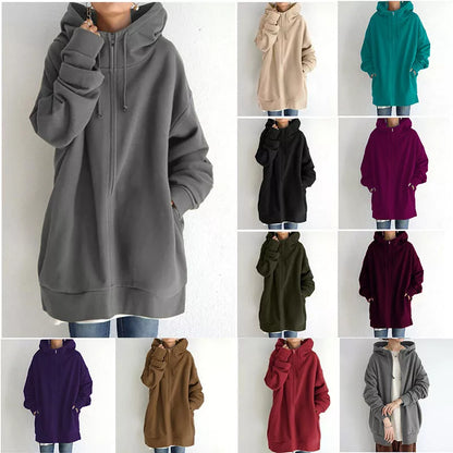 Women's full-zip fuzzy hoodie in various colours and sizes