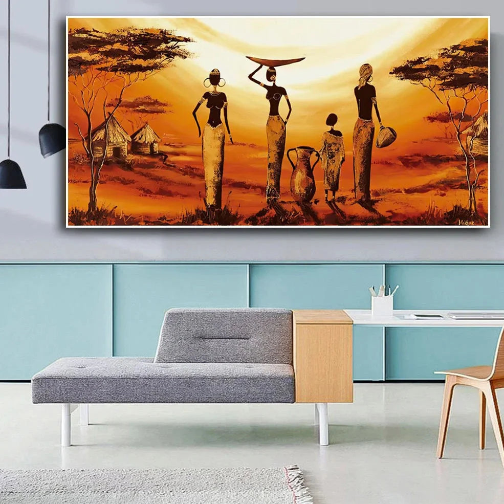 Abstract African woman artwork printed on canvas in sizes from 20x40cm to 60x120cm with rich colours