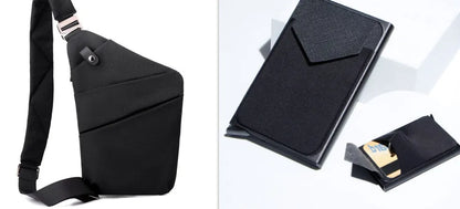Canvas chest bag 31x20x1cm, 190g, one-shoulder crossbody with anti-radiation fabric inside, smoke black or silver grey