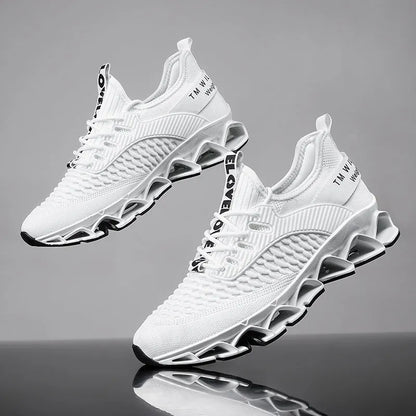 Men's solid colour mesh running shoes with a rubber sole on a white background.