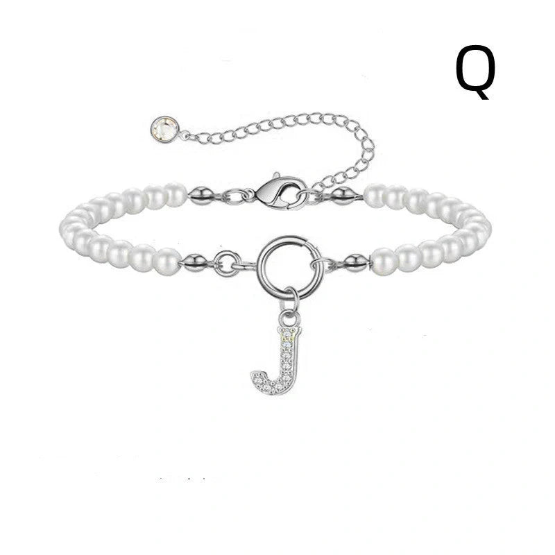 2024 Fashion Toggle Clasp Initial Bracelet with 6mm Pearl