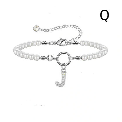 2024 Fashion Toggle Clasp Initial Bracelet with 6mm Pearl
