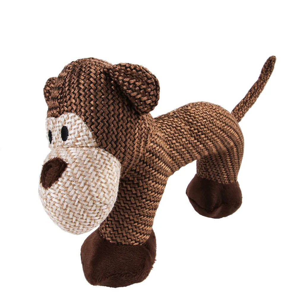 Plush squeaky dog toy in monkey or puppy design for medium large dogs
