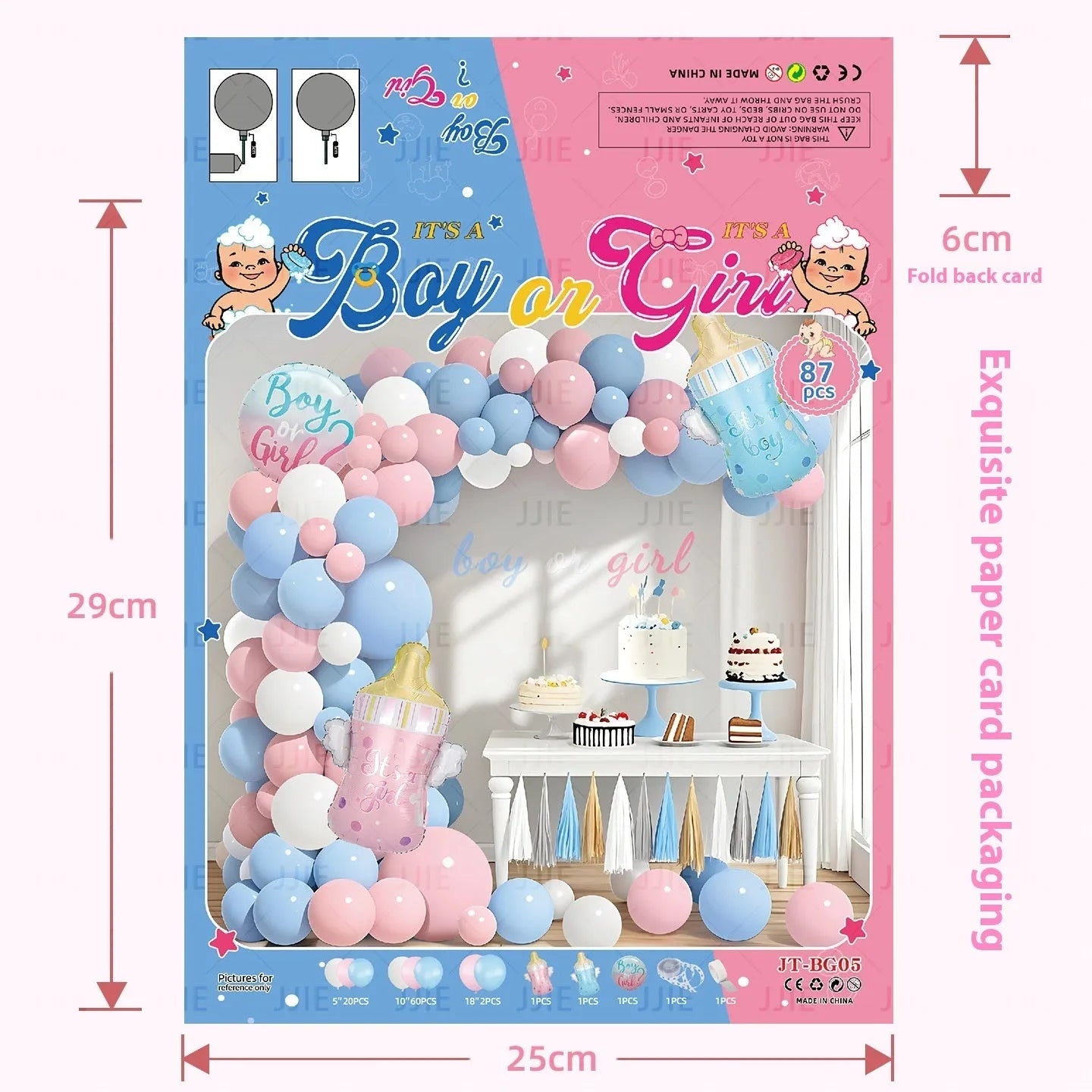 Baby gender reveal balloon decoration suit with metallic aluminium film balloons in pink and blue