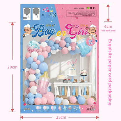 Baby gender reveal balloon decoration suit with metallic aluminium film balloons in pink and blue