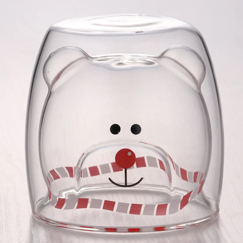 3D double-layer panda cup with skull design for wine, featuring inner Christmas tree pattern
