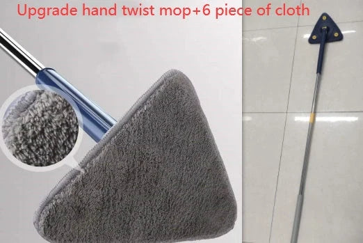 Extendable Triangle Mop with 360° rotatable head for deep cleaning floors, walls, and ceilings