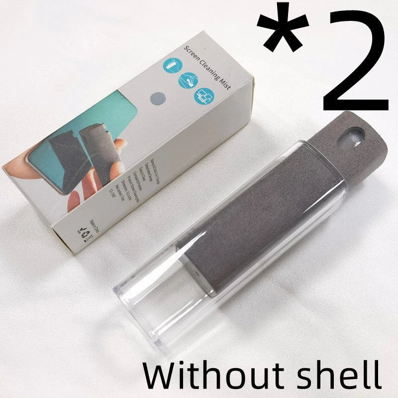 All-in-one screen cleaner with integrated spray bottle and microfiber wipe for cleaning smartphones, tablets, laptops, and other electronic devices