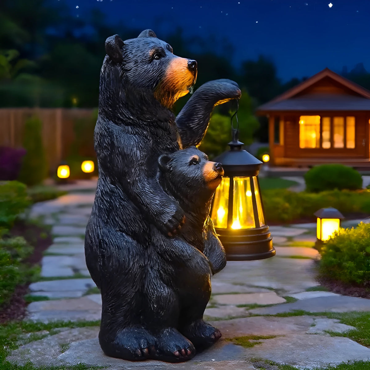 Resin bear lantern ornament in Black Bear or Grizzly Bear Mother and Child design, 1.2V, single pack