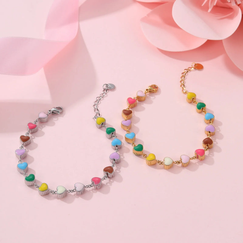 Women's titanium steel love heart bracelet necklace with 18K gold electroplating and fashion OL style, suitable for colourful oil necklace jewellery collection, NMSB-G459 series with gold or steel finish colour options