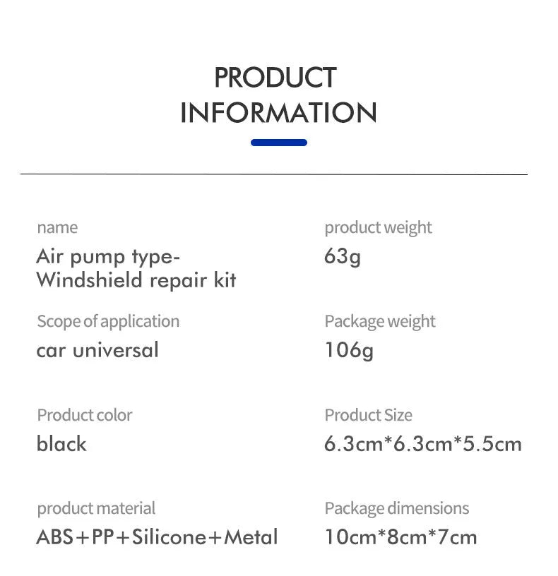 ABS plastic car windshield crack repair tools for star cracks and bullseye damage on windscreen
