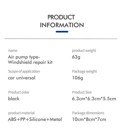 ABS plastic car windshield crack repair tools for star cracks and bullseye damage on windscreen