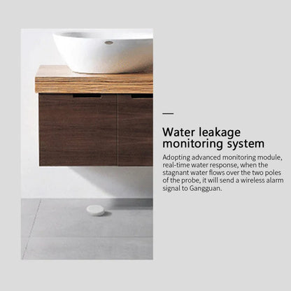 A small, white, rectangular Zigbee wireless water flood sensor for smart homes.