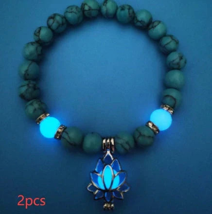 Glow-in-the-Dark Lotus Stone Bracelet with Adjustable Elastic Design for Yoga, Meditation, and Everyday Wear