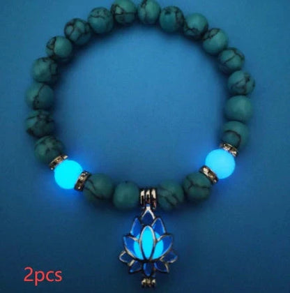 Glow-in-the-Dark Lotus Stone Bracelet with Adjustable Elastic Design for Yoga, Meditation, and Everyday Wear