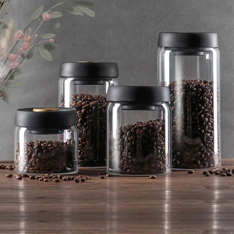 Premium vacuum sealed glass canister set for coffee and dry food storage