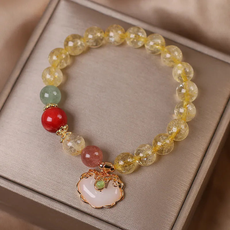 Women's natural citrine jade ruyi pendant bracelet with alloy construction and yellow hair crystal jade colour