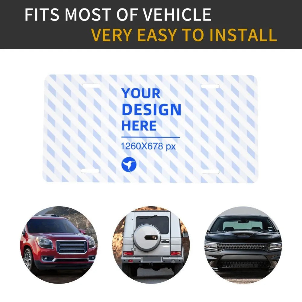 White aluminium front license plate with full-width custom printing area, one size, for cars and trucks