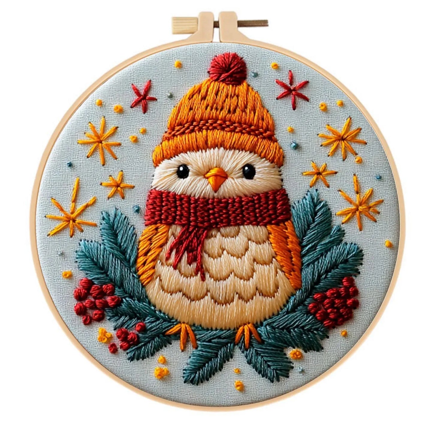Christmas landscape embroidery DIY kit with 28x28cm cotton linen fabric and 20cm bamboo frame